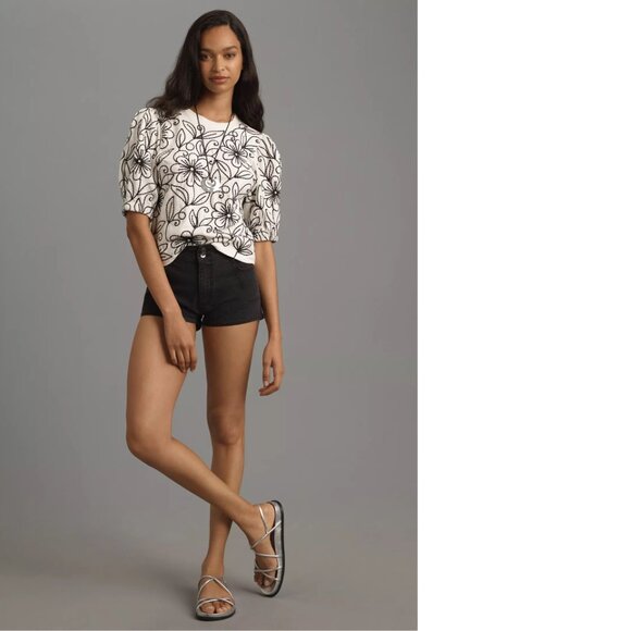 Anthropologie Maeve Puff-Sleeve Embroidered Pullover nwt NEW XSP PXS white - Picture 4 of 6